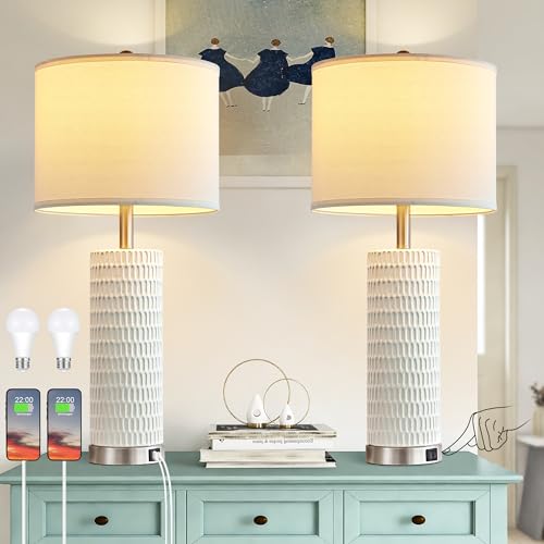 Table Lamps for Living Room Set of, 29.7" Tall Table Lamps for Bedrooms with Dual USB Ports, Touch Lamps for Nightstand, 2 Bulbs Included