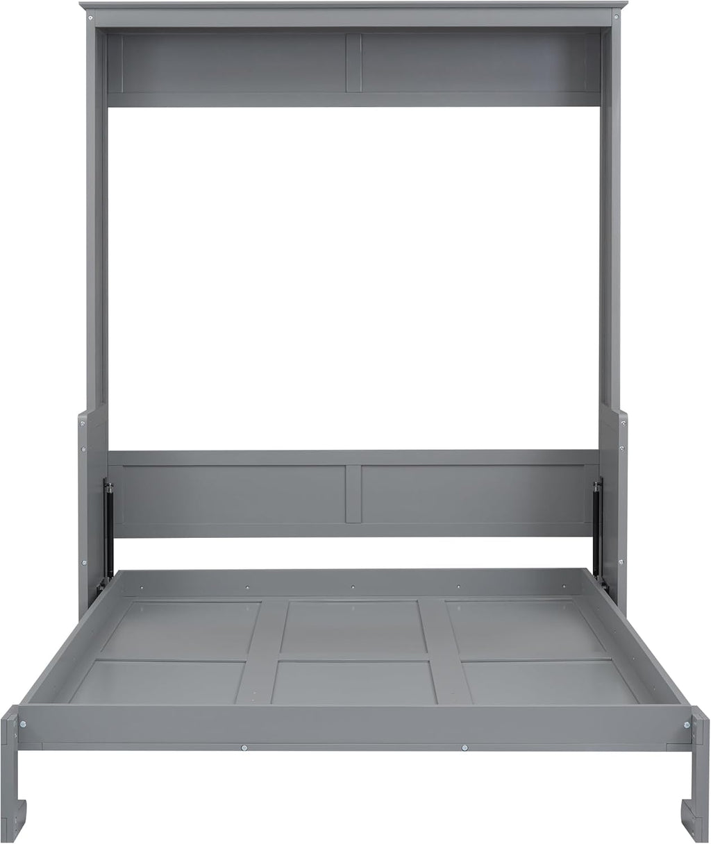 Queen Murphy Bed with Shelf, Space-Saving Wall Bed, Gray O8757
