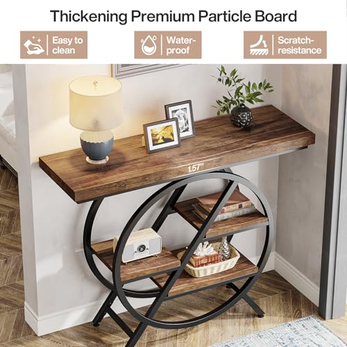 Tribesigns Console Table, 39.4-Inch Entryway Table with Thickened Tabletop, 4-Tier Industrial Narrow Hallway Sofa Table, Rustic Brown T367