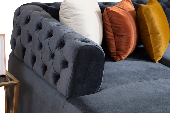 Paris Black Sectional Charcoal Velvet Double Chaise U660