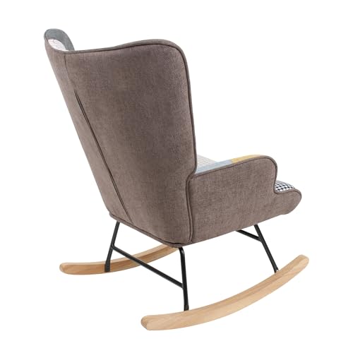 Patchwork Rocking Chair Accent Armchair with Footstool and Pillow G7533