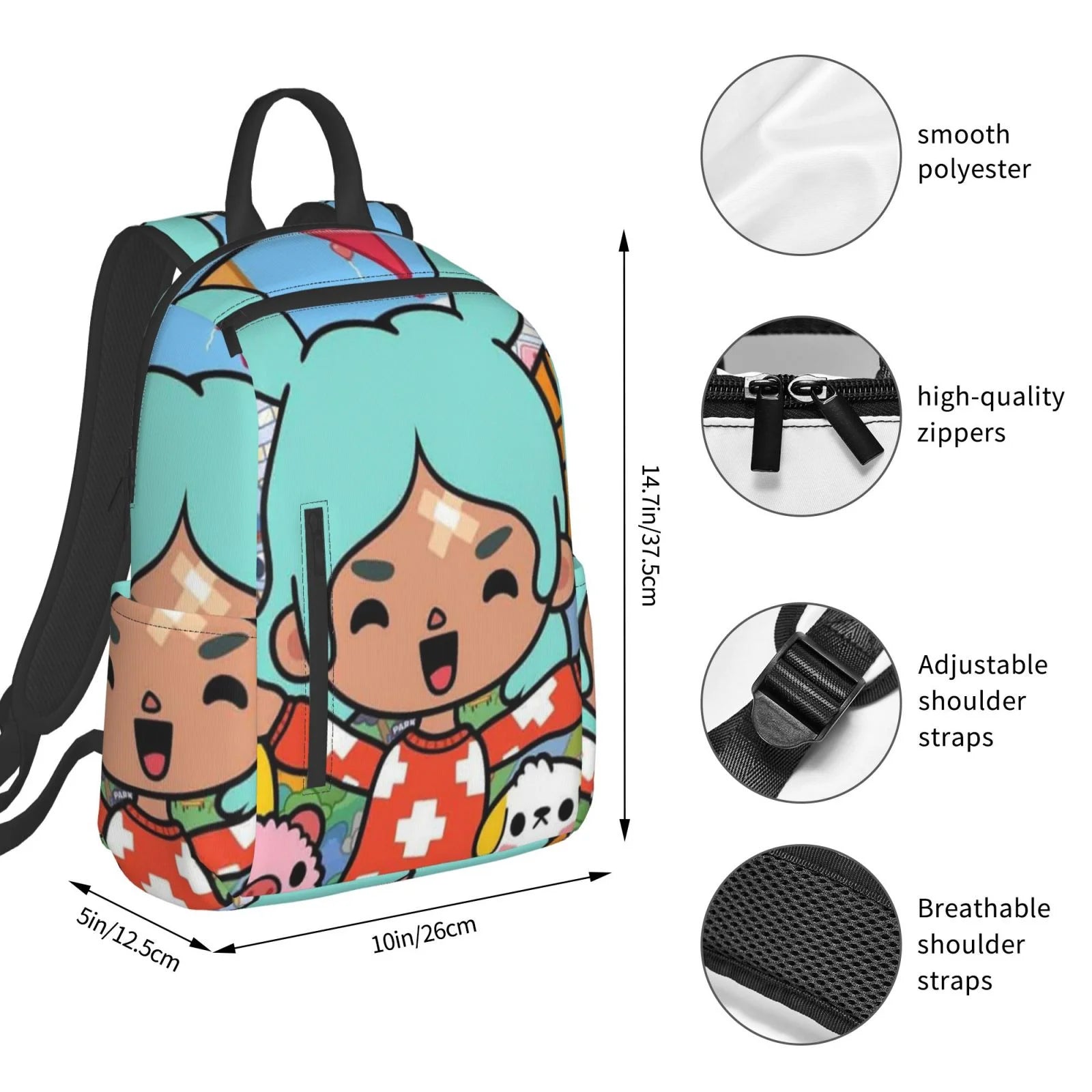 Toca Boca Backpack Lightweight Unisex School Bag for Kids Teens Adult X60404