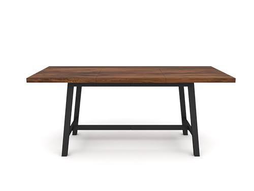 71" Dining Table for 6 to 8 People, Large Farmhouse Wood Kitchen Table with Strong Metal Frame, 350 Pound Capacity Legs - Rustic Brown