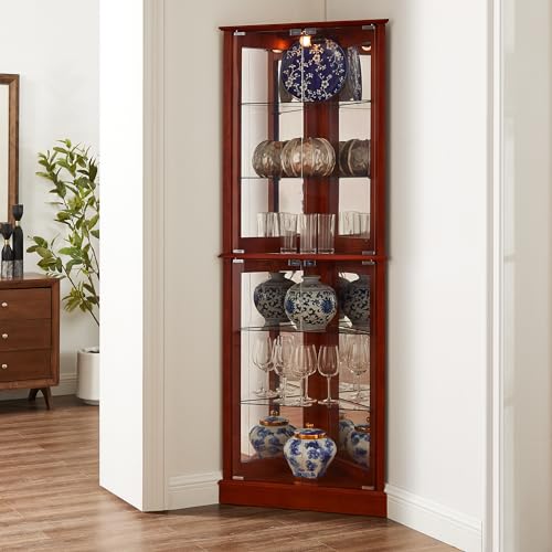 Henf 72" Tall Corner Cabinet with LED Light and Glass Doors X9549
