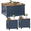 Farmhouse Coffee Table Set of 3, Furniture Set with Charging Station, Coffee Table with Hidden Storage Organizer and Nightsand 3-piece set, Country Center Table Set for Living Room,Office, Home