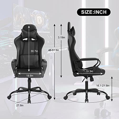 High Back Gaming Chair Ergonomic PU Leather with Lumbar Support Headrest, White E917513