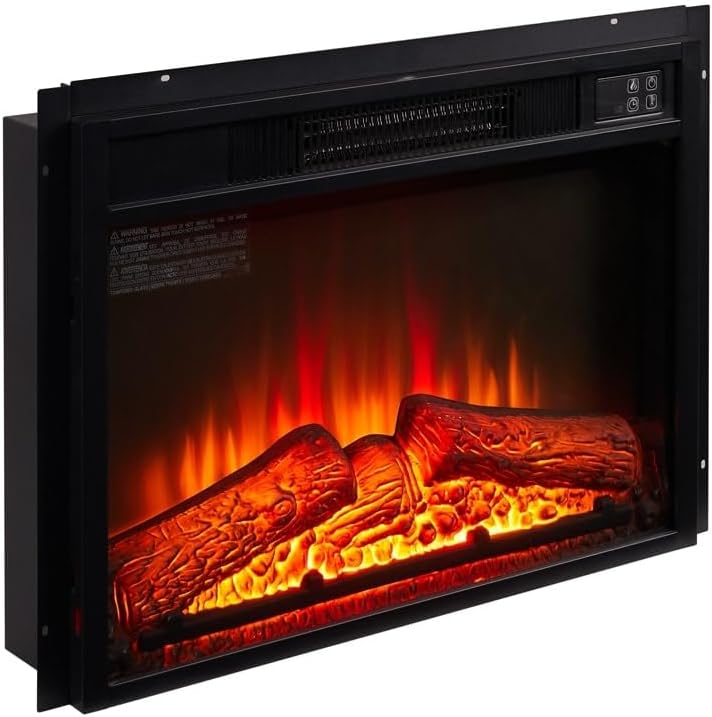 Electric Fireplace Insert 23" Black Modern Glass Metal L298314