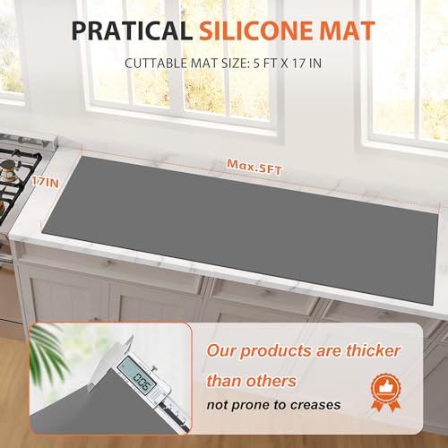 Silicone Mats for Kitchen Counter, Heat Resistant, Non-Slip, 25" x 17", Grey C320