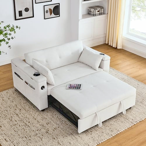 Convertible Sofa Bed 54" with USB Port, Pillow and Side Pockets Q92801