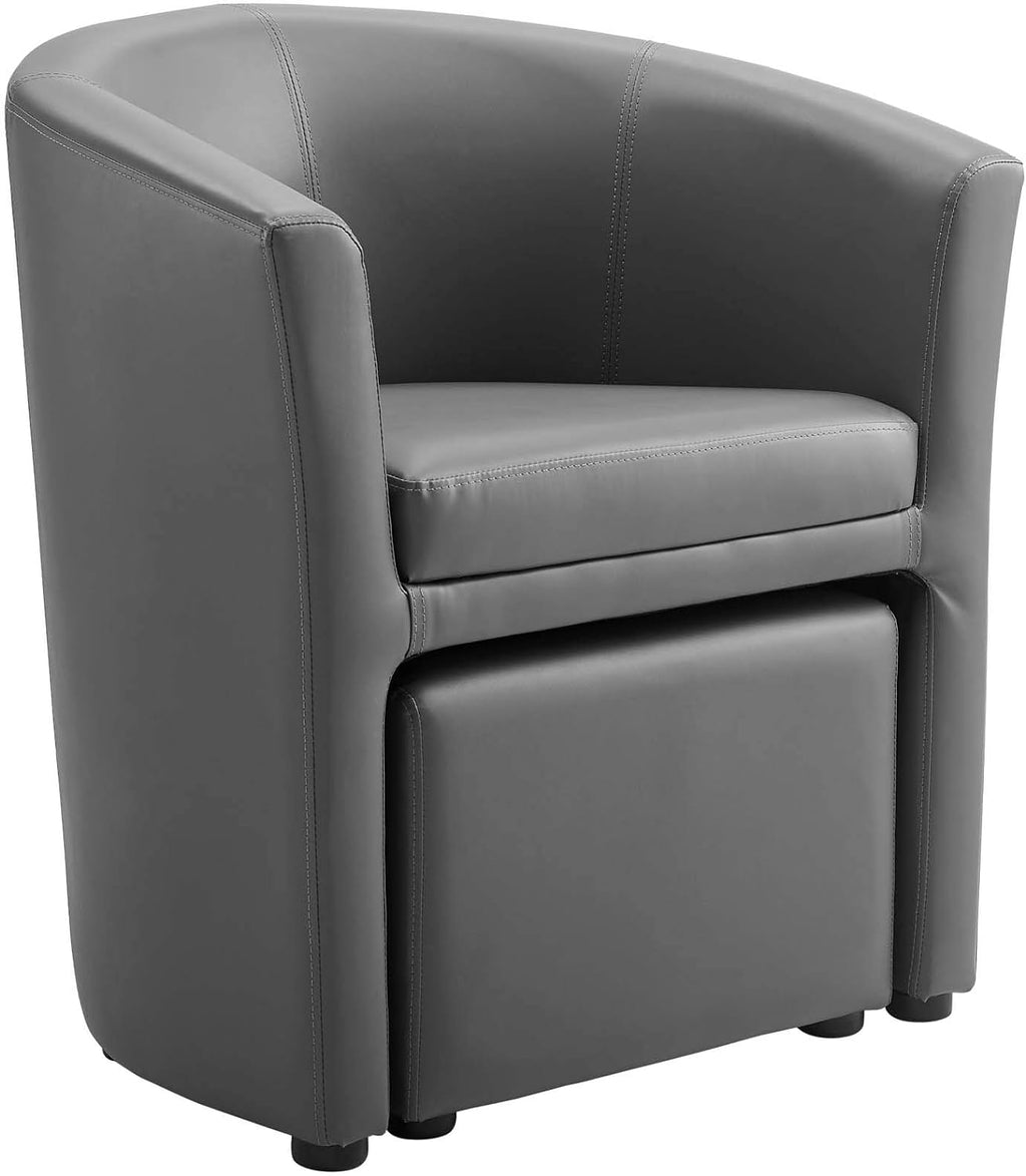Divulge Faux Leather Armchair and Ottoman Set in Gray Q775