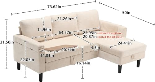 Sleeper Sectional Sofa with Storage Chaise, L Shape Chenille Pull Out Sofa Bed, Beige A24547