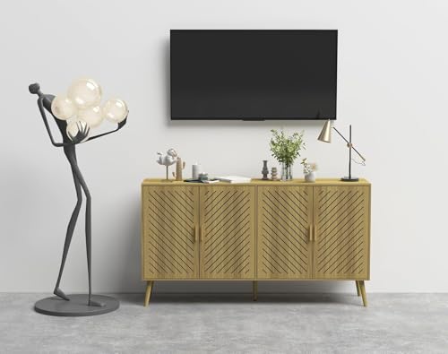 Wood Sideboard Buffet Cabinet with Storage, 4 Doors, Adjustable Shelves N831621