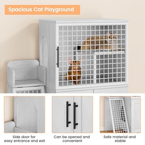 IDEALHOUSE Modern Villa Cat Litter Box Enclosure with Platform, Wax Wood H4670