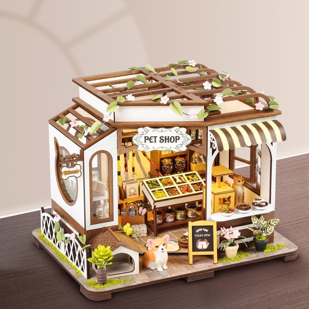 DIY Miniature House Kit 3D Wooden Pet Shop with Furniture and Light H355439