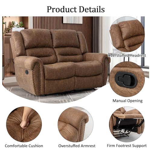 CANMOV Manual Recliner Sofa Set 2 Pieces Living Room Furniture Nut Brown B218538