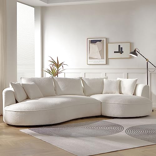 128.74" Modern Sectional curved Sofa Couch for Living Room,Mid-Century Modern Comfy Couch Upholstered 5-Seat Sofa Couch Eco-leather Couch Set for Apartment Office (Orange, Leather-Right-Facing)