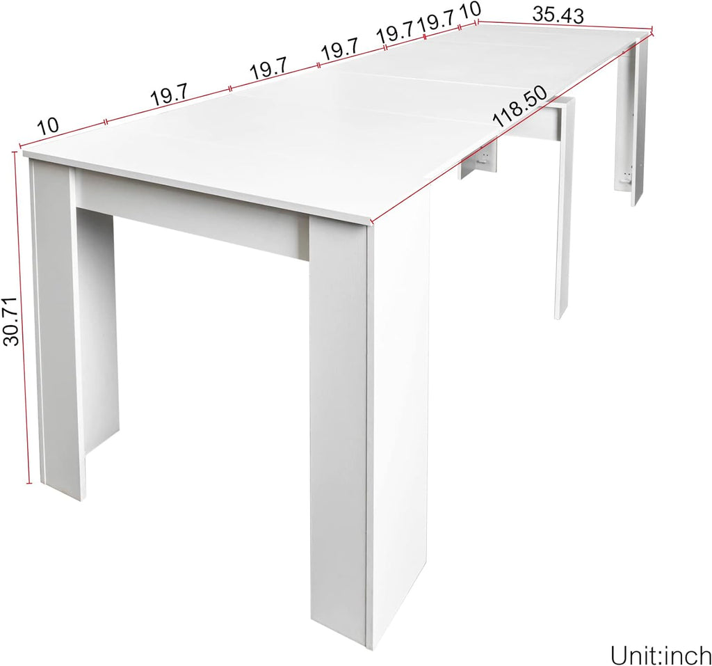 118" Wooden Expandable Dining Table for 8-12 Person, White E81605