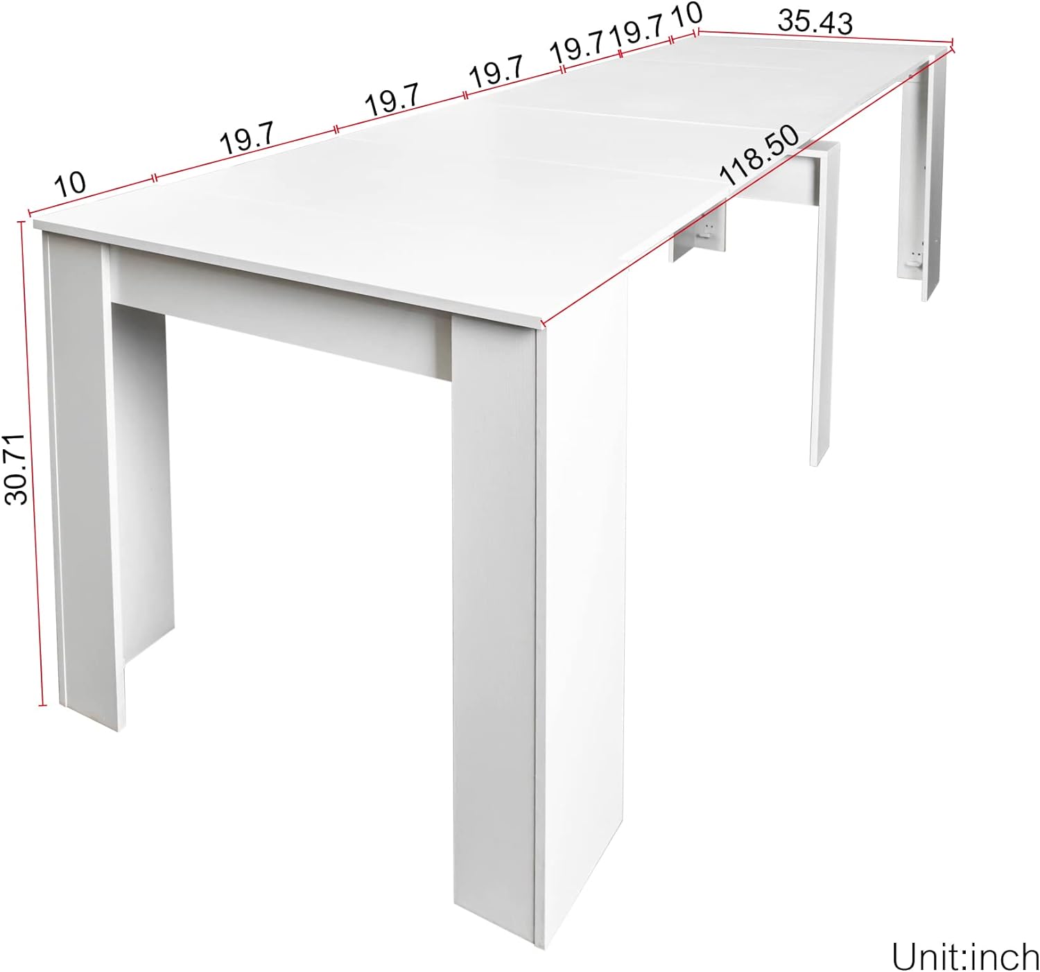118" Wooden Expandable Dining Table for 8-12 Person, White E81605