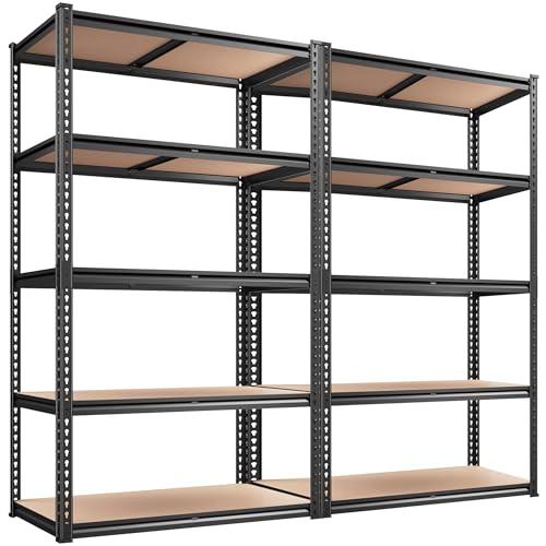 REIBII 2045LBS Storage Shelves 72" H x 35.55" W x 16" D Garage Shelving Heavy Duty 5 Tier Adjustable Metal Shelving Unit for Garage Shelves Utility Rack Shelf for Basement Pantry Closet Shelves,Black