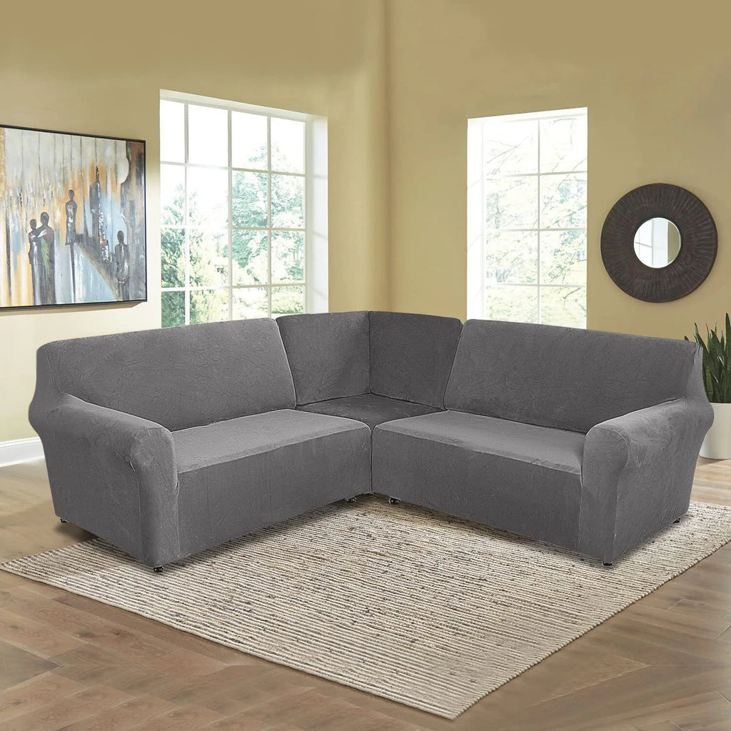 TOPCHANCES 3-Piece L Shape Sofa Slipcover with Middle Console, Grey P73078