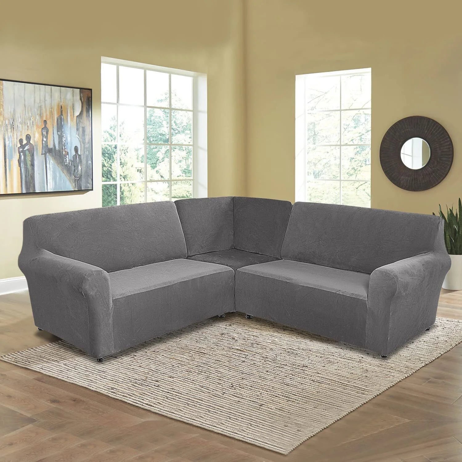 TOPCHANCES 3-Piece L Shape Sofa Slipcover with Middle Console, Grey P73078
