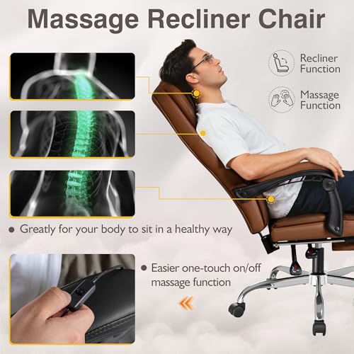 Ergonomic High Back Office Chair with Footrest, Reclining Leather, Heavy Duty X223127