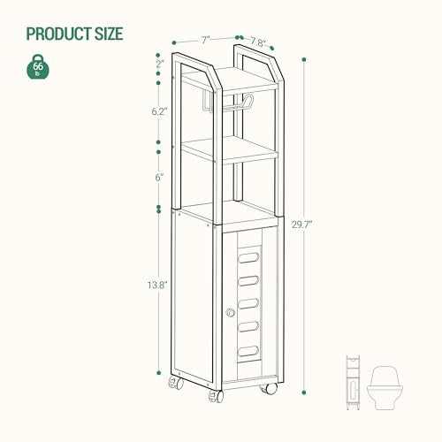 Bathroom Storage Cabinet with Adjustable Shelf and 4 Wheels, Black T616896