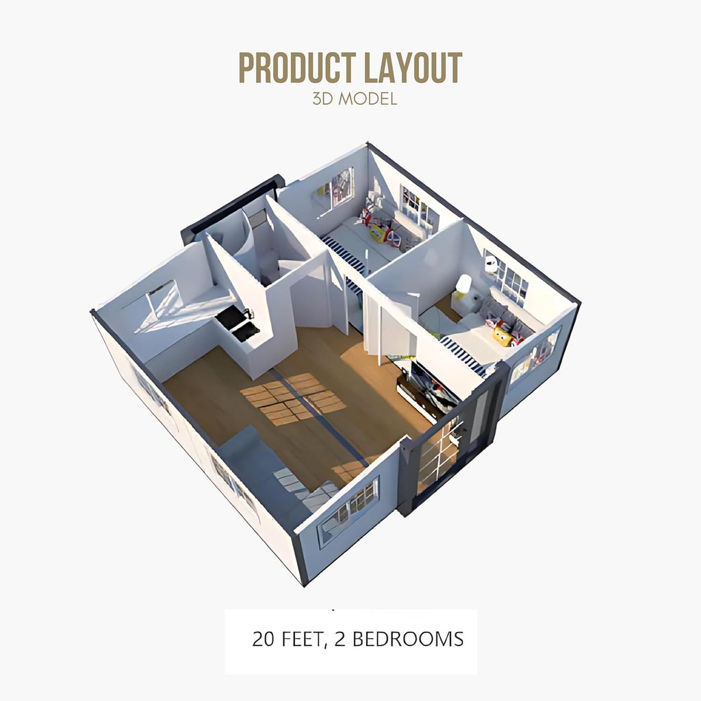 20FT Expandable Prefabricated House 2 Bedroom 1 Bathroom I926