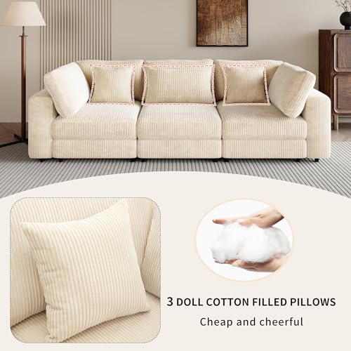 Oversized 3 Seater Corduroy Sofa Couch with 5 Pillows, Gray C5298