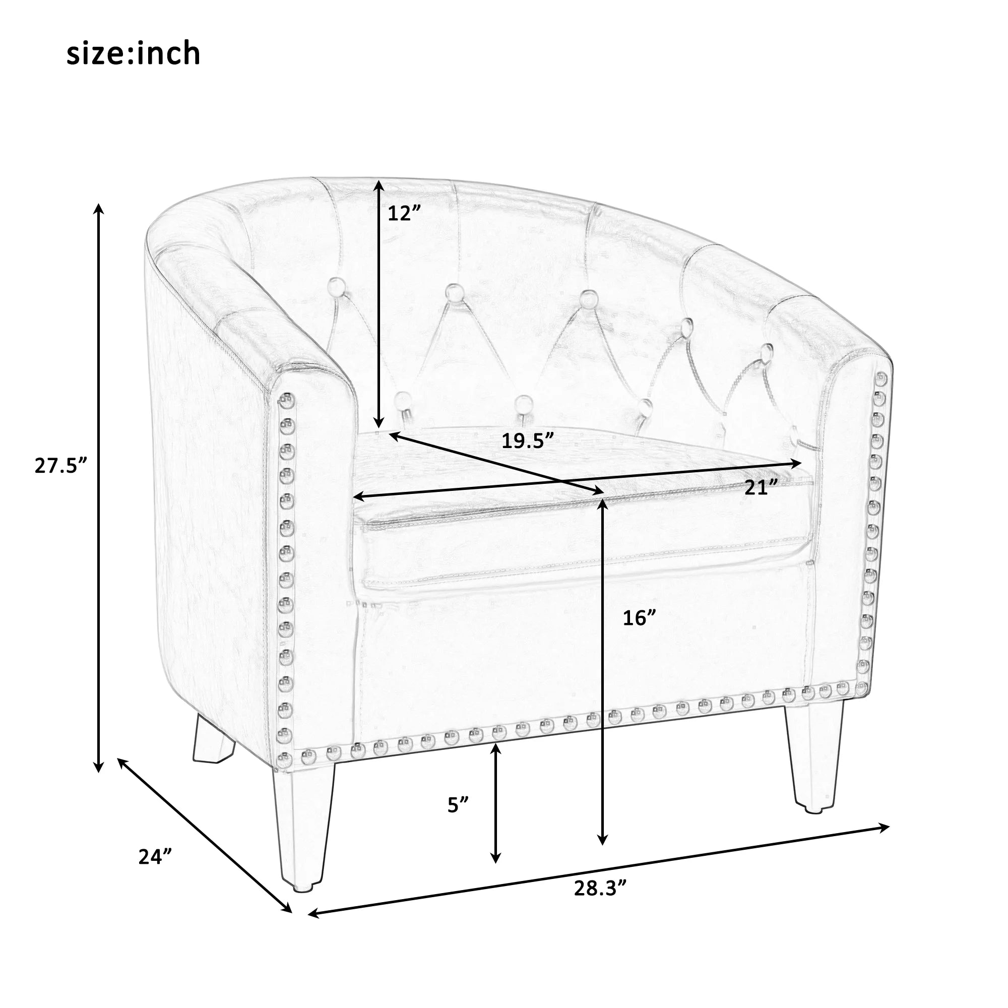 Barrel Accent Chair with Arms PU Leather and Solid Wood Legs, White Q31320