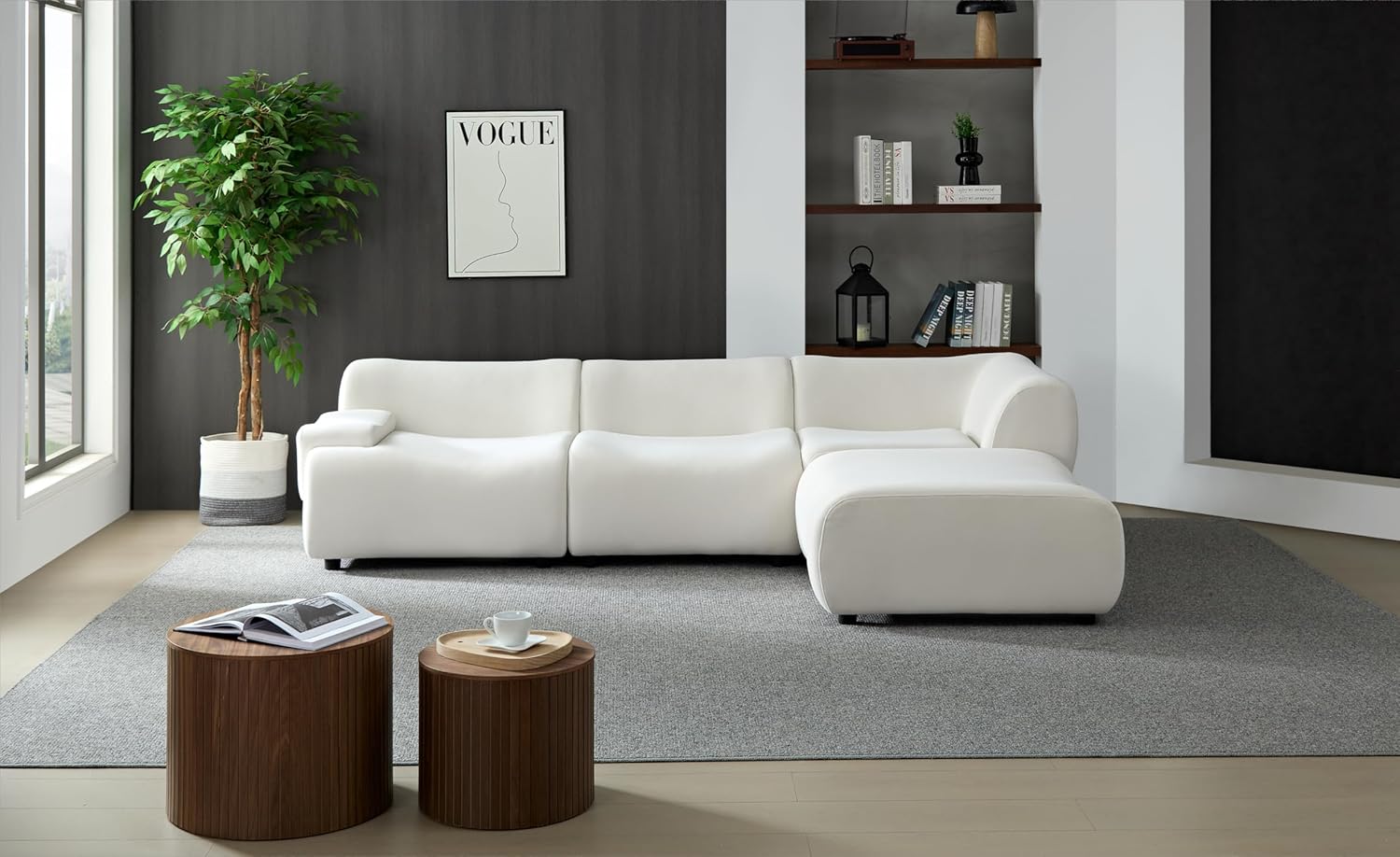 Luxury Modern Sectional Curved Sofa L-Shape Right Chaise White W737