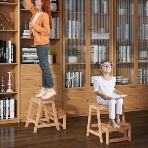 Giantex Folding Step Stool, Wooden 2-Step for Kids & Adults, 550Lbs Capacity B88688