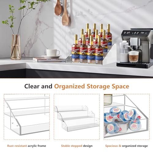Acrylic Coffee Syrup Rack Organizer, 3 Tier 12 Bottles, Clear Countertop Stand T5568