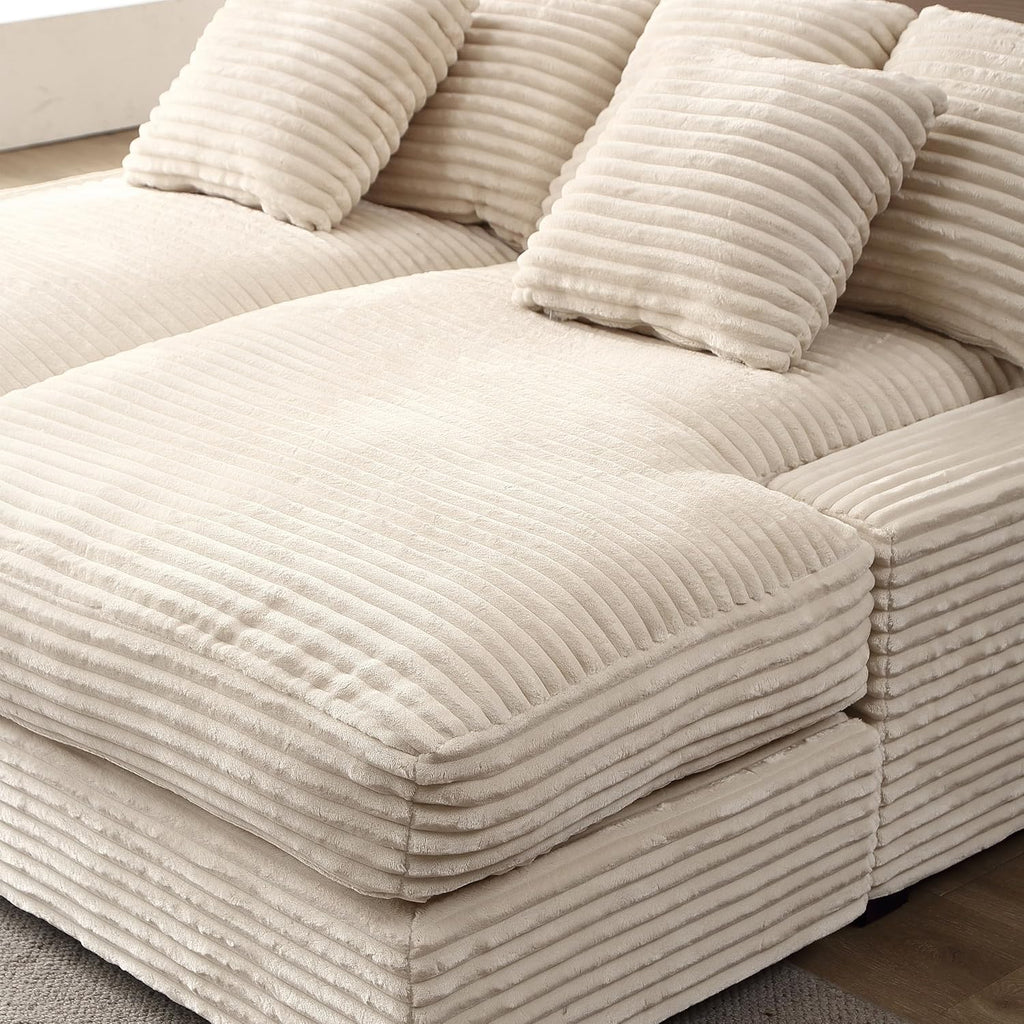 Oversized Corduroy Chaise Lounge Loveseat Couch Bed with Solid Wood Legs L89414