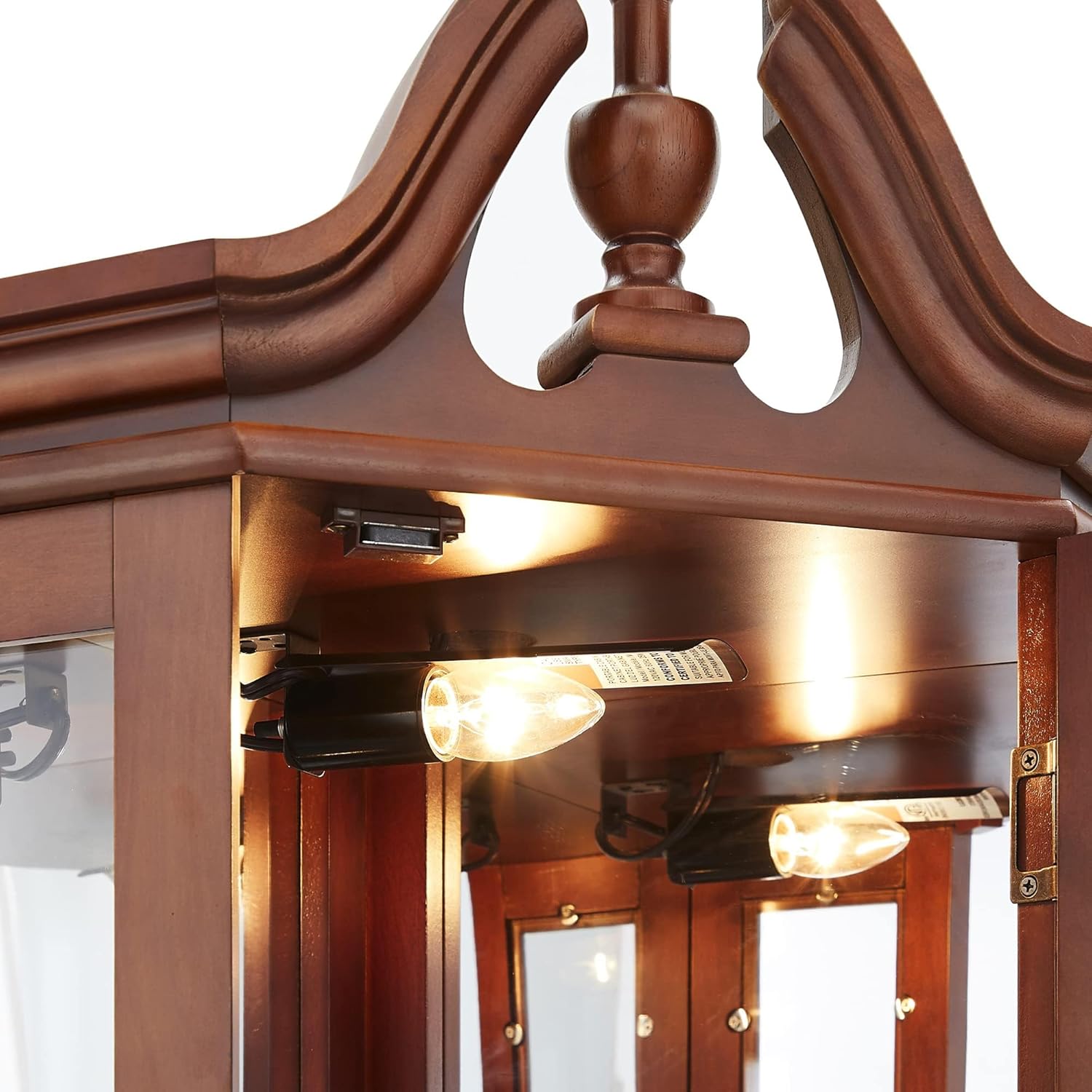 Lighted Curio Cabinet with Curved Top, Wooden Corner Display with Glass Shelves V360