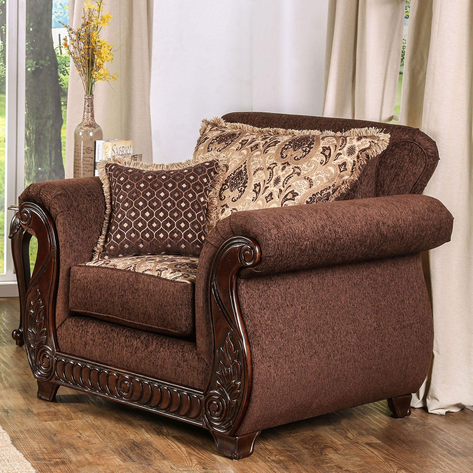 Furniture of America Tabitha Traditional Wine & Gold Fabric Living Room Set 3pcs Z234