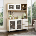 63"W 74.8"W Buffet with Hutch, Freestanding Kitchen Pantry Oak/White