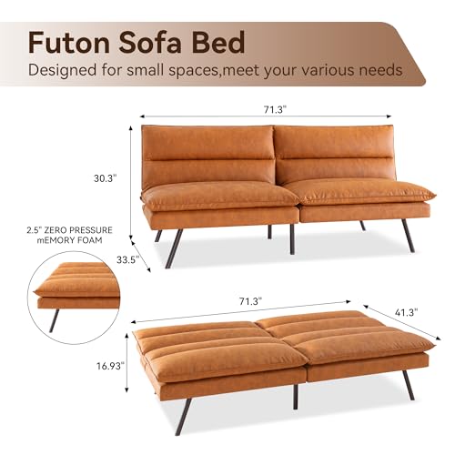 Memory Foam Futon Sofa Bed Armless Sleeper Loveseat Convertible Couch, Dark Black R24533