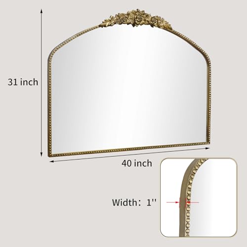 Antique Gold Arch Wall Mirror 48"x30" with Ornate Metal Frame X73569