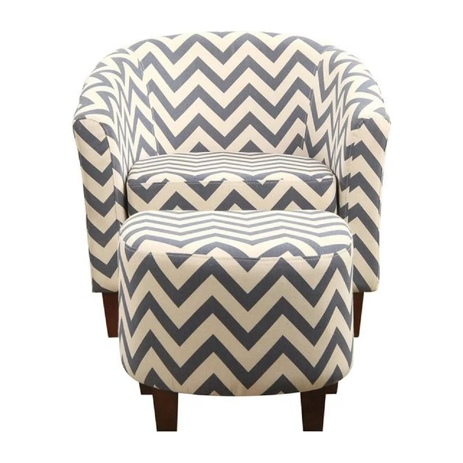 Nathaniel Home Modern Upholstered Living Accent Chair, Fabric Chevron Tub Chair with Round Ottoman