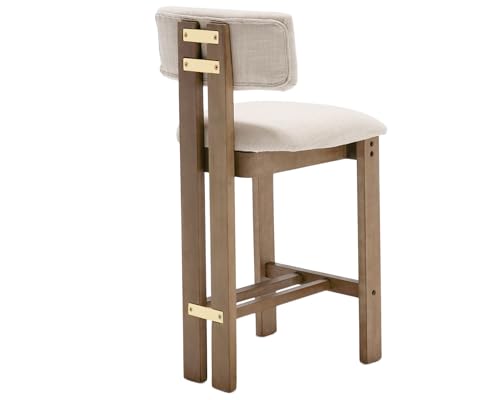 Farmhouse Kitchen Bar Stools Set of 4, Beige Linen Upholstered with Backs F6052