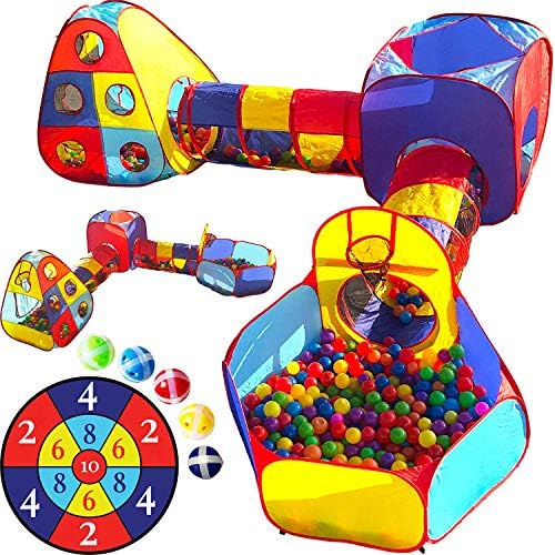 Playz 5pc Kids Playhouse Jungle Gym w/ Pop Up Tents, Tunnels, and Basketball Pit for Boys, Girls, Babies, and Toddlers with Zipper Storage Case for Indoor & Outdoor Use
