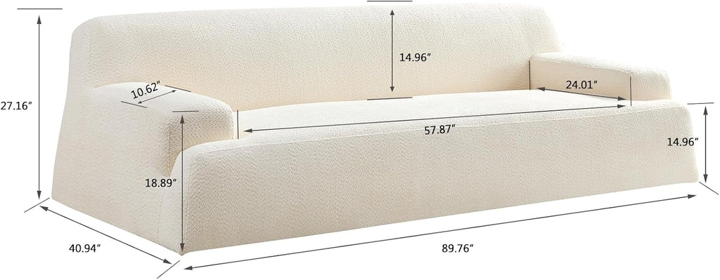 Luxury Modern Sofa 3 Seats Upholstery Couch Solid Wood Frame White T9819