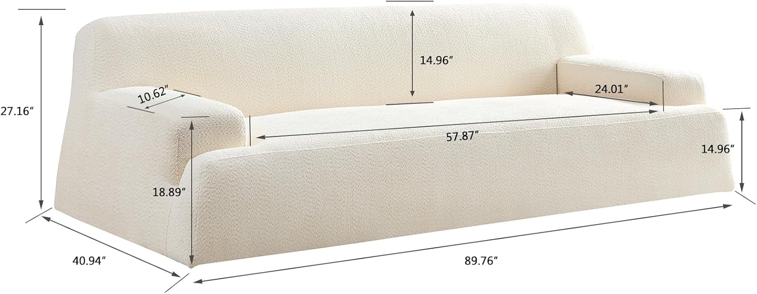 Luxury Modern Sofa 3 Seats Upholstery Couch Solid Wood Frame White T9819