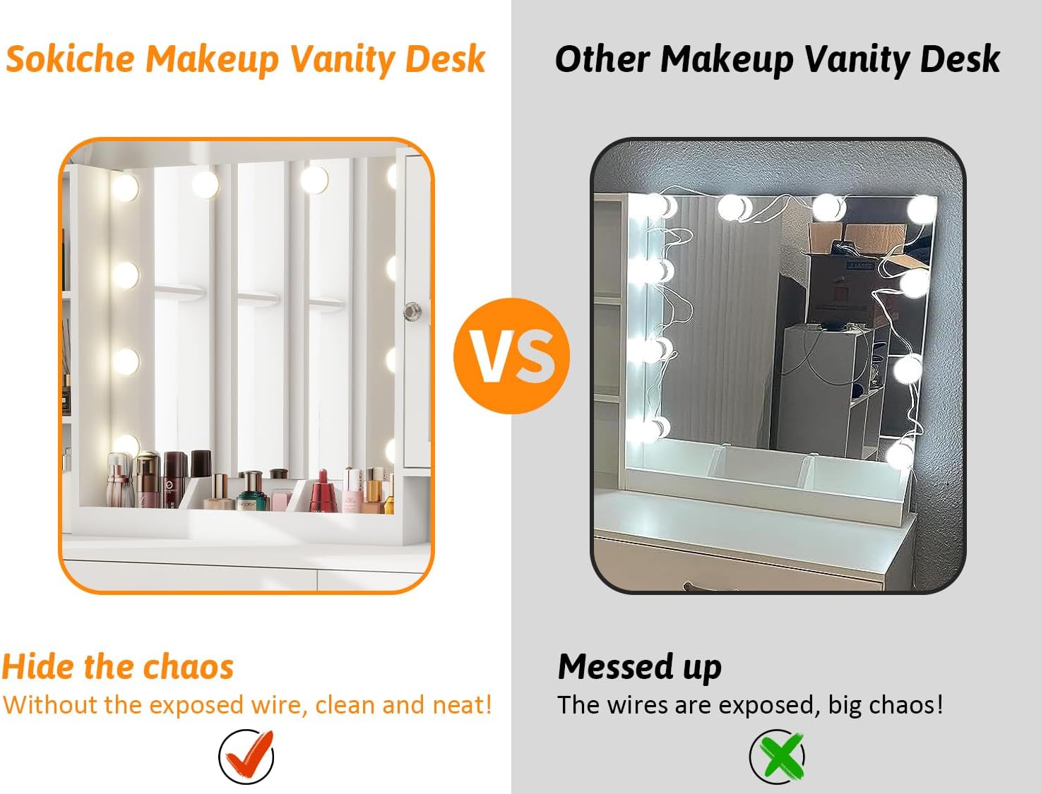 45" Makeup Vanity Desk with Lighted Mirror & Jewelry Cabinet, White J5871