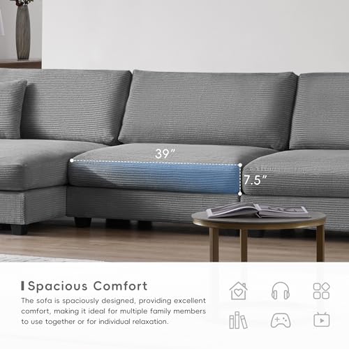 134" Oversized L Shaped Sectional Sofa with Chaise, Beige I778794