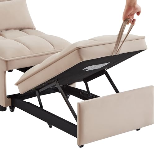 Velvet Sleeper Chair Bed with Adjustable Backrest, Taupe K77548