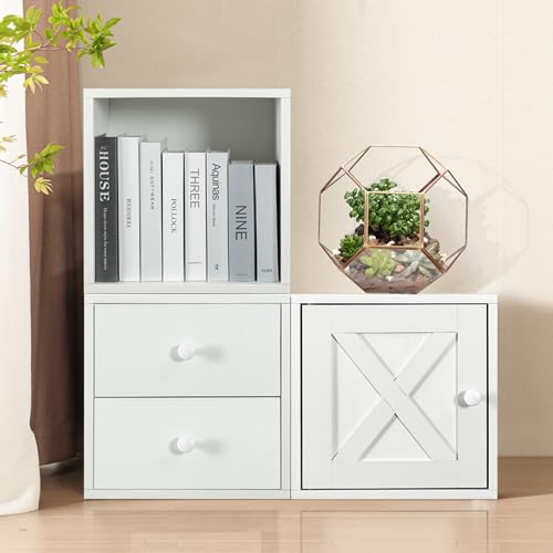 Magic DIY Cube Storage Organizer Wood Stackable Shelf Pure White-Washed K12450