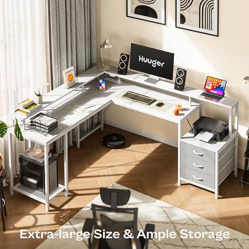 L Shaped Gaming Desk with LED Lights and Power Outlets, 66.1 Inches, Rustic Brown H7538