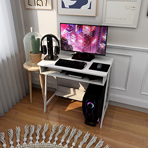 White Wood Corner Computer Desk with Storage I425